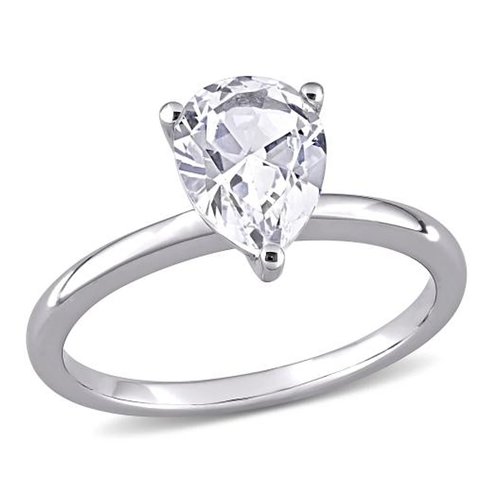 Julianna B 10K White Gold Pear Shape Created White Sapphire Solitaire Ring