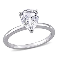 Julianna B 10K White Gold Pear Shape Created White Sapphire Solitaire Ring
