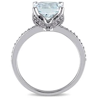 Julianna B 10K White Gold Cushion-Cut Aquamarine and Diamond Ring