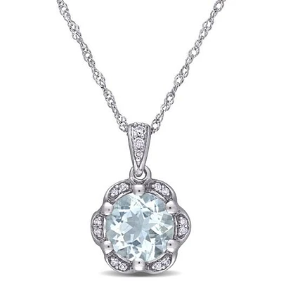 Julianna B 14K White Gold Aquamarine and Diamond Accent Flower Necklace