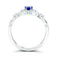 10K White Gold Tanzanite & Diamond Crown Ring