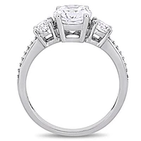 Julianna B 10K White Gold Created White Sapphire and 0.07CTW Diamond Ring