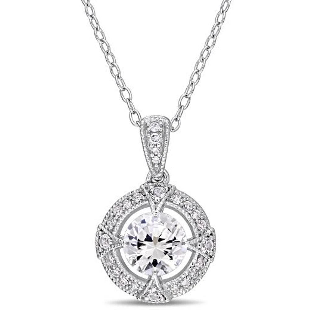 Julianna B Sterling Silver Created White Sapphire & 0.10CTW Diamond Pendant