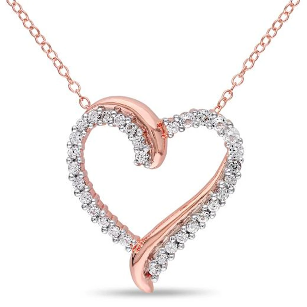 Julianna B Rose Plated Sterling Silver Created White Sapphire Heart Pendant