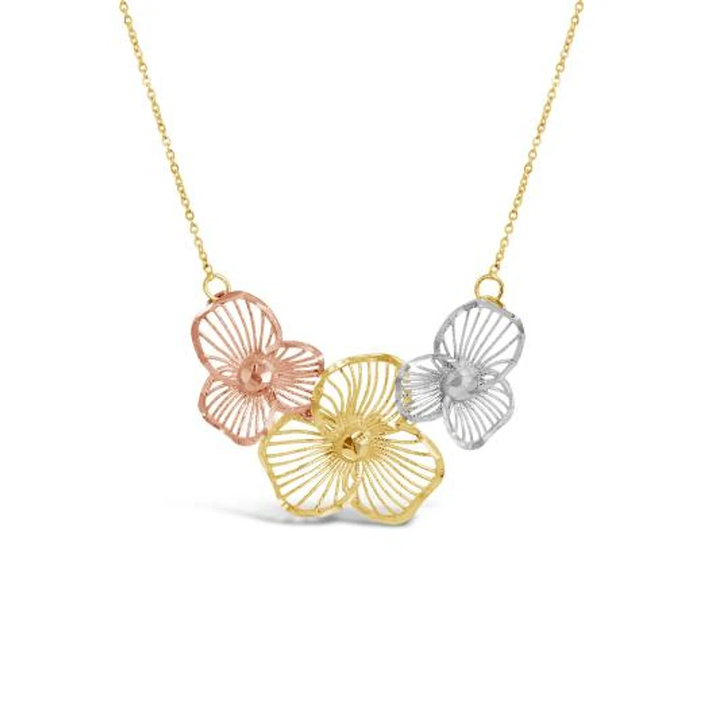 10K Tri-Colour 17" Flowers Necklace
