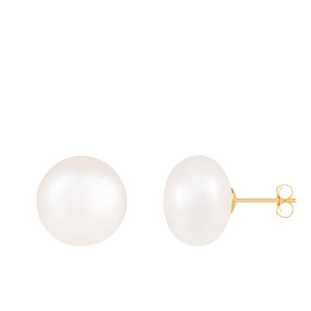 14K Yellow Gold 12-13mm Freshwater Pearl Earrings