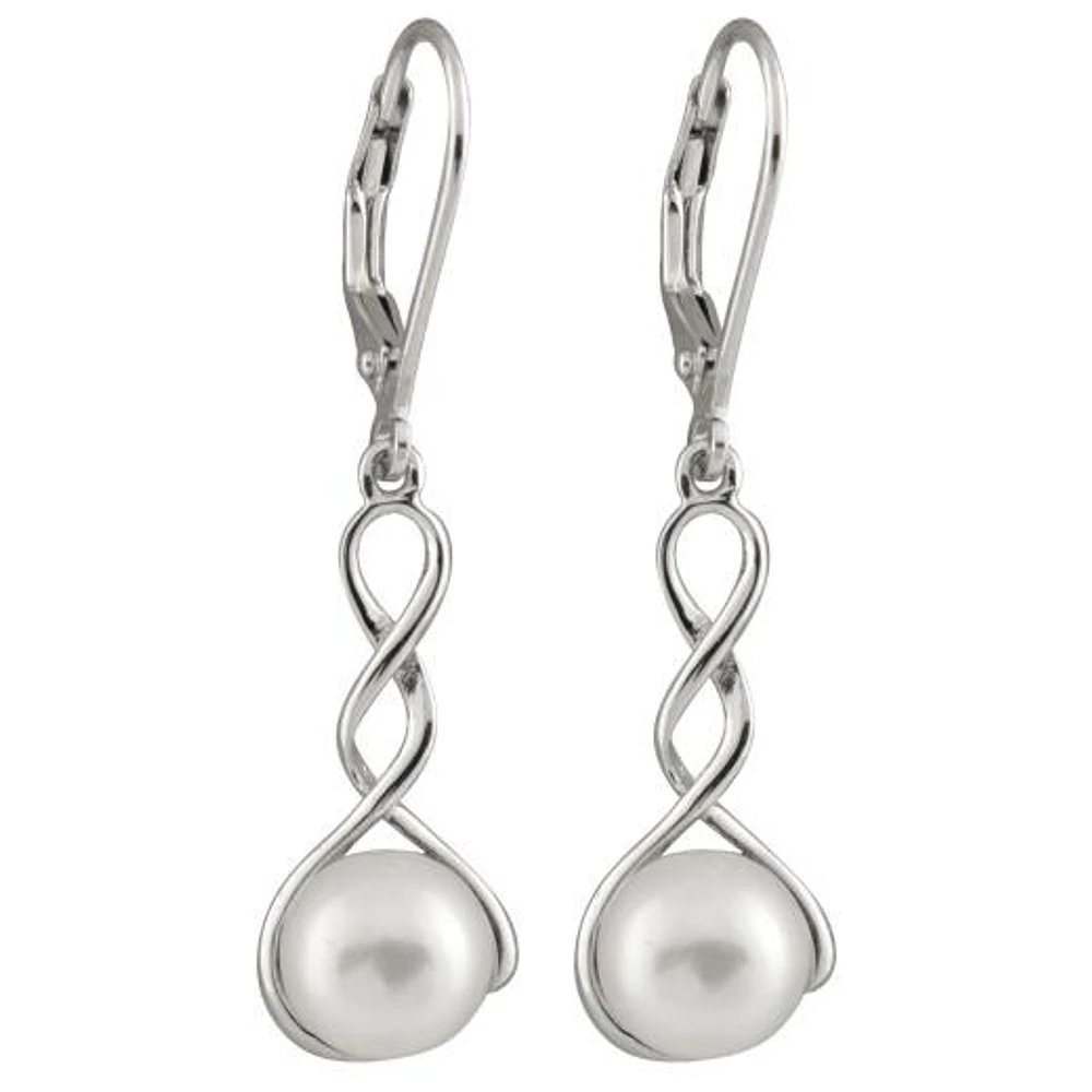Sterling Silver 7.5-8mm Dangling Leverback Pearl Earrings