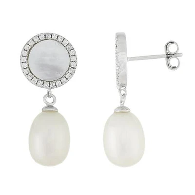 Sterling Silver 7.5-8mm Mother of Pearl Dangling Earrings