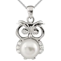 Sterling Silver Owl 8-9mm Pearl Pendant