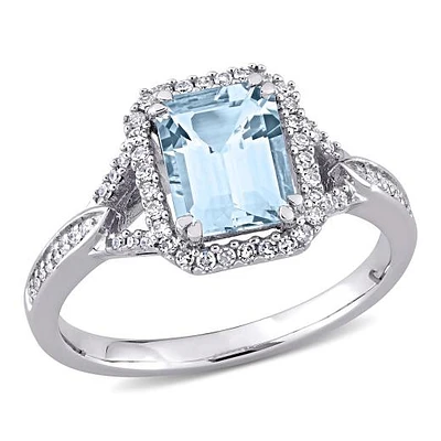 Julianna B 14K White Gold Aquamarine & 0.20CTW Diamond Ring