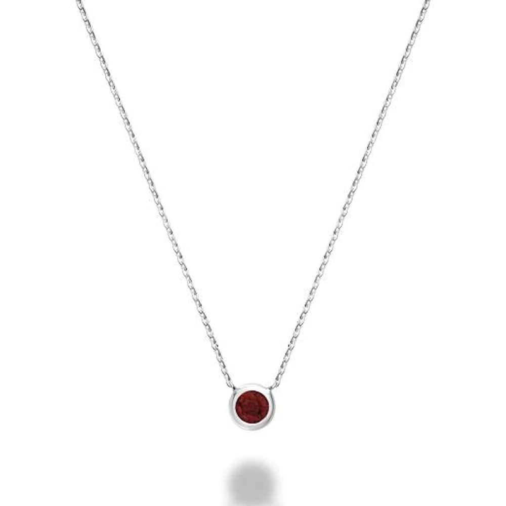 Les Bijoux 10k White Gold Bezel Set Garnet Necklace