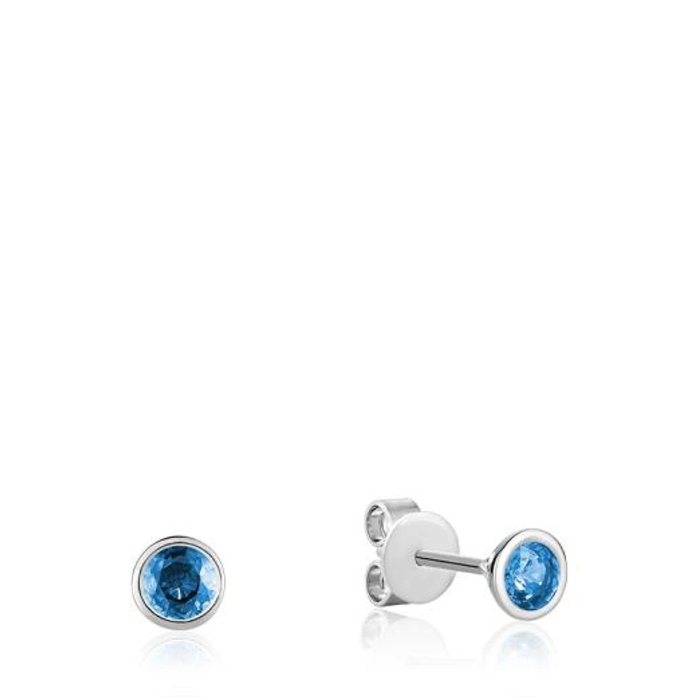 Les Bijoux 10K White Gold Bezel Set Blue Topaz Earrings