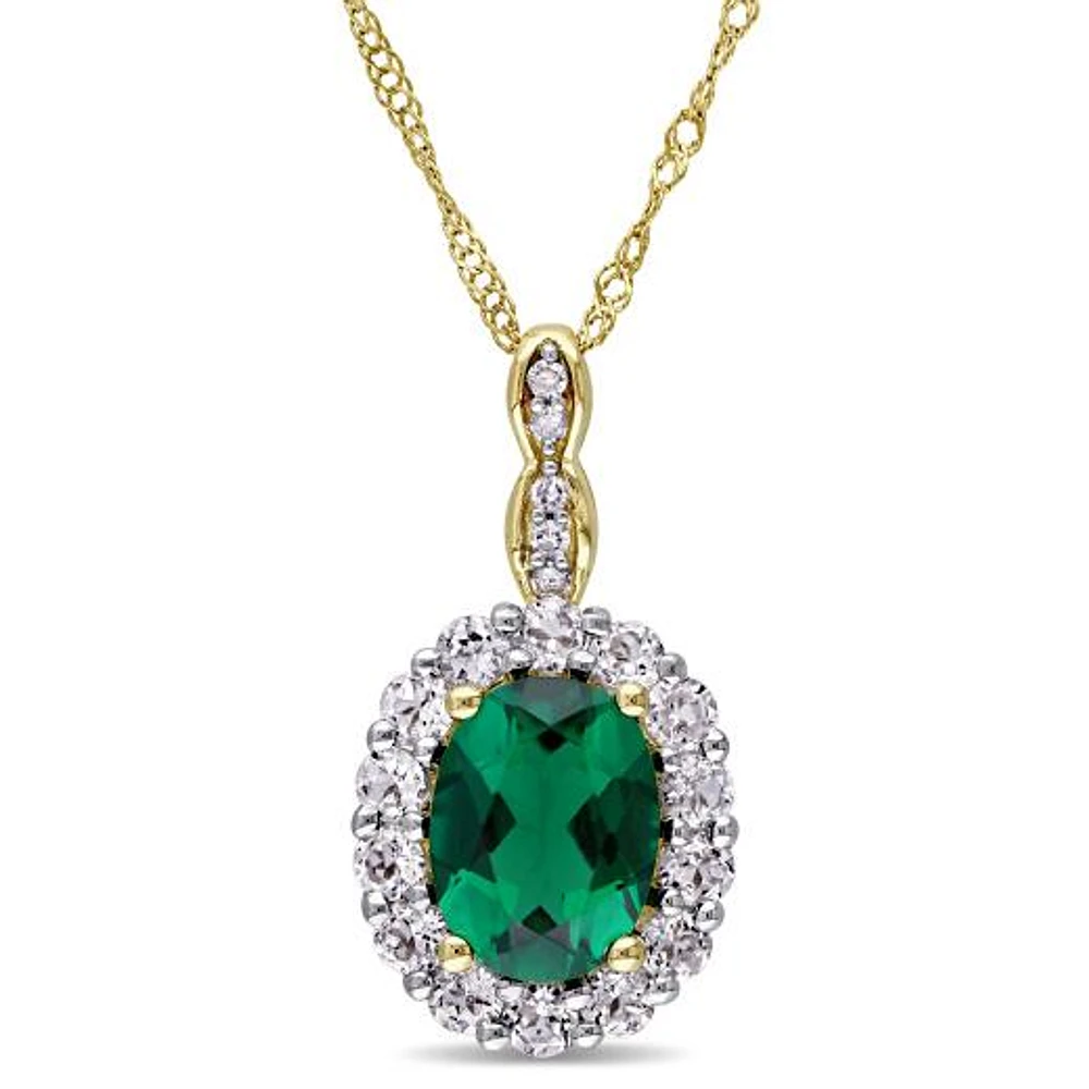 Julianna B 14K Yellow Gold Created Emerald, White Topaz & Diamond Pendant