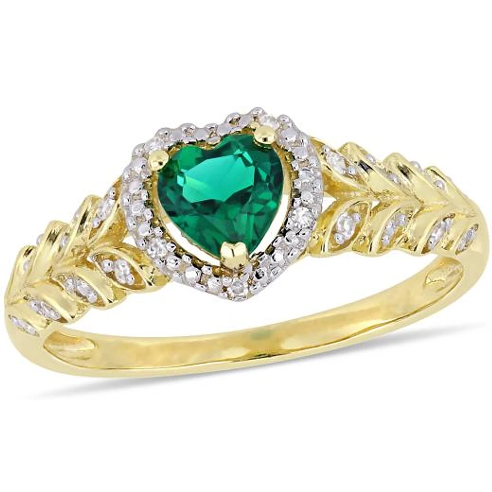 Julianna B 10K Yellow Gold Created Emerald & 0.06CTW Diamond Ring