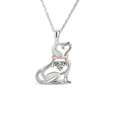 Sterling Silver 14K Rose Gold 0.008CTW Dancing Diamond Dog Pendant