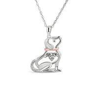 Sterling Silver 14K Rose Gold 0.008CTW Dancing Diamond Dog Pendant