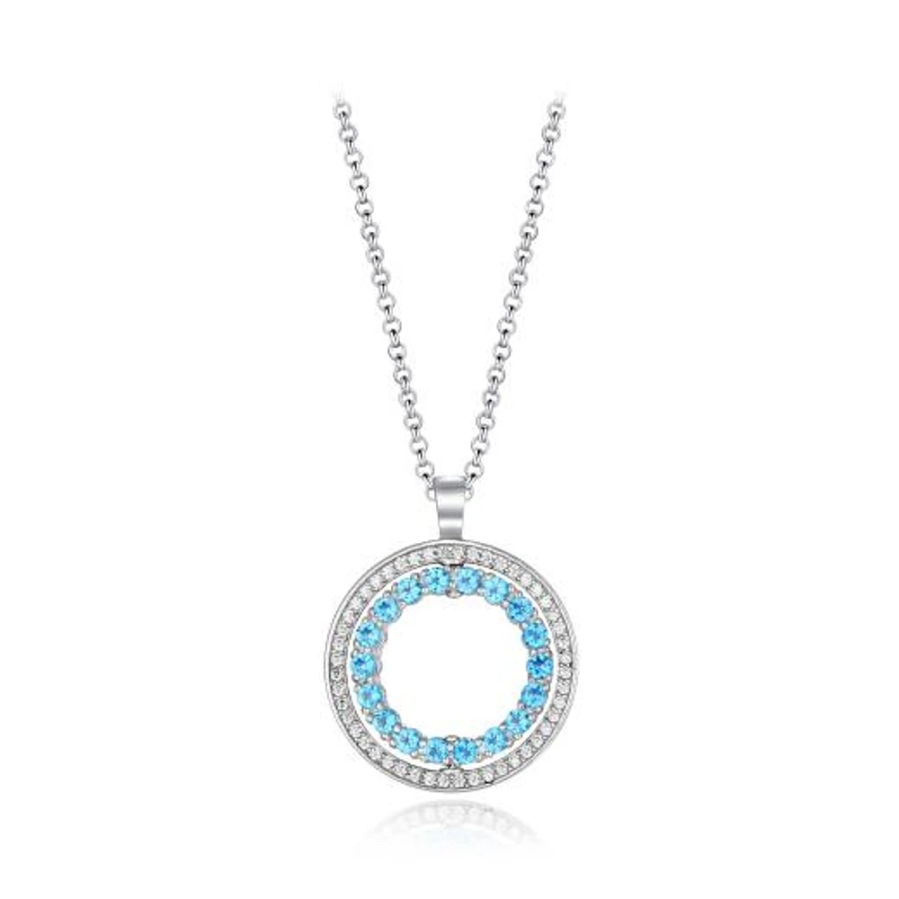 Sterling Silver Blue & White Topaz Circle Pendant