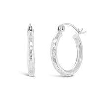 10K White Gold 2X10mm Diamond Cut Hoop Earrings