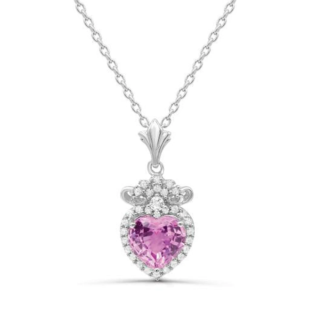 Sterling Silver Created Pink Sapphire & Created White Sapphire Necklace