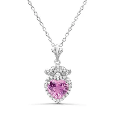Sterling Silver Created Pink Sapphire & Created White Sapphire Necklace