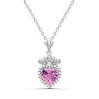 Sterling Silver Created Pink Sapphire & Created White Sapphire Necklace