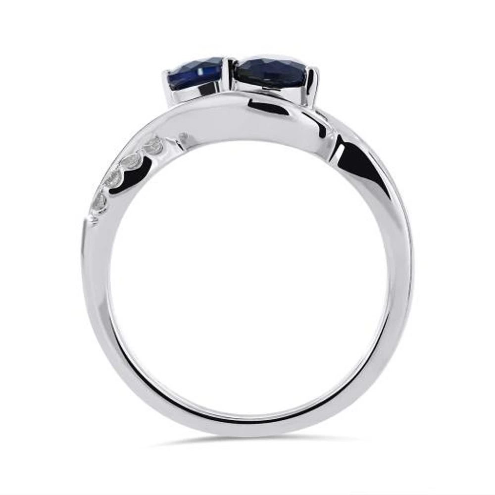 Sterling Silver Created Sapphire & Created White Sapphire Ring