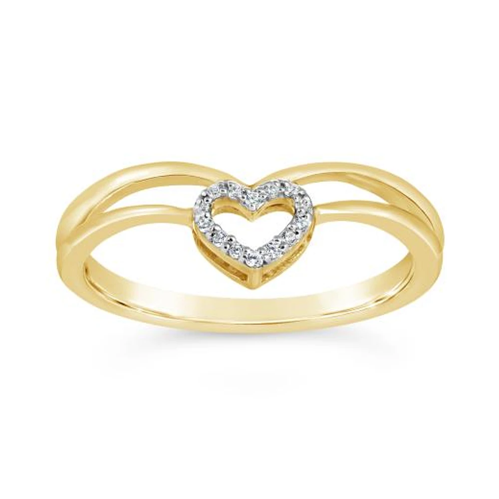 10K Yellow Gold 0.05CTW Diamond Heart Ring