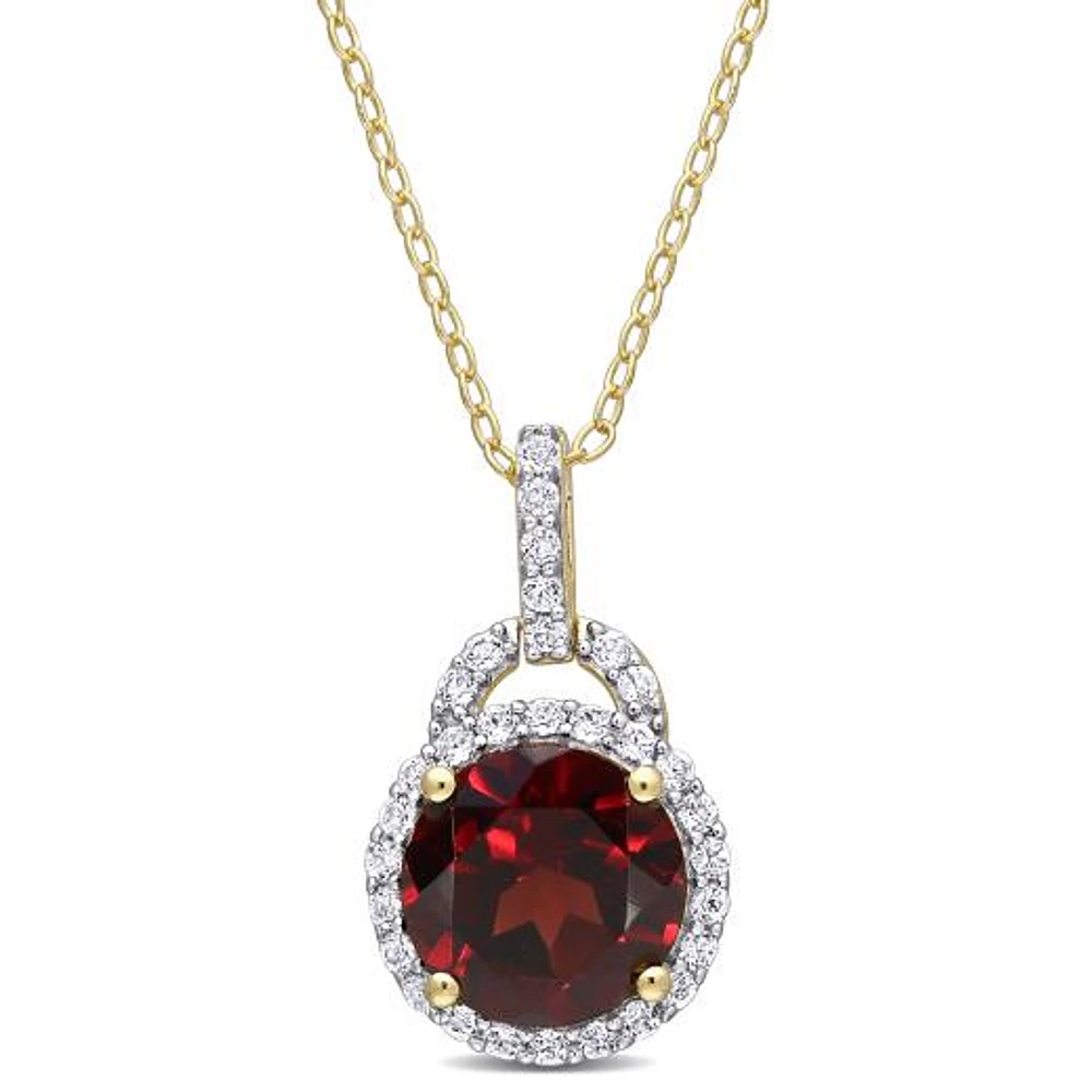 Julianna B Sterling Silver Yellow Plating Garnet & White Topaz Pendant