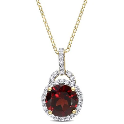 Julianna B Sterling Silver Yellow Plating Garnet & White Topaz Pendant