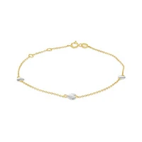 10K Yellow and White Gold 10" 3 Stations Heart Anklets