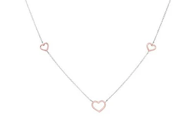 10K Rose and White Gold 17" 3 Stations Open Heart Necklace