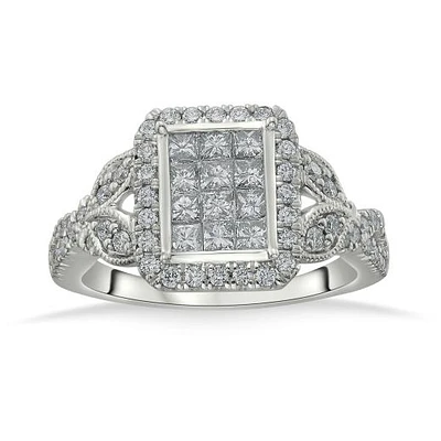14K White Gold 1.00CTW Diamond Princessa Fashion Ring
