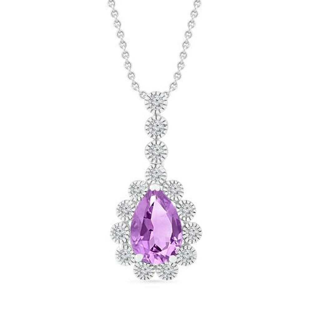 Sterling Silver Amethyst & Created White Sapphire Pendant