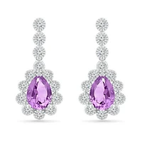 Sterling Silver Amethyst & Created White Sapphire Earrings