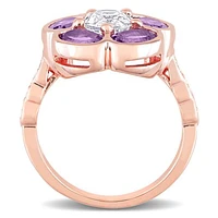 Julianna B Rose Plated Sterling Silver Amethyst 0.06CTW Diamond White Topaz Ring