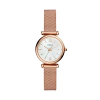Fossil Women's Carlie Mini Rose-Tone Stainless Steel Mesh Watch