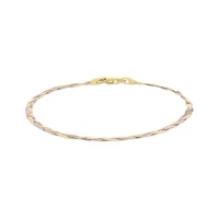 10K Tri-Colour Gold 7.5" 2.7mm Three Strands Braid Bracelet