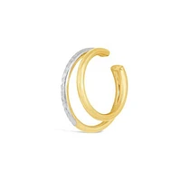 10K Yellow and White Gold Two Tubes Diamond-Cut Cuff Earring