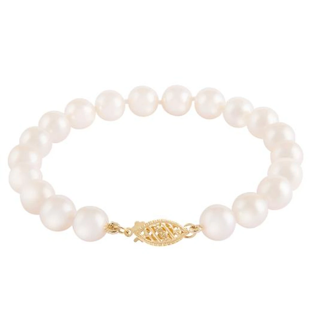 14K Yellow Gold 5-6mm White Akoya Pearl 7.25" Bracelet