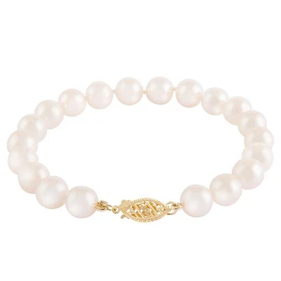 14K Yellow Gold 5-6mm White Akoya Pearl 7.25" Bracelet