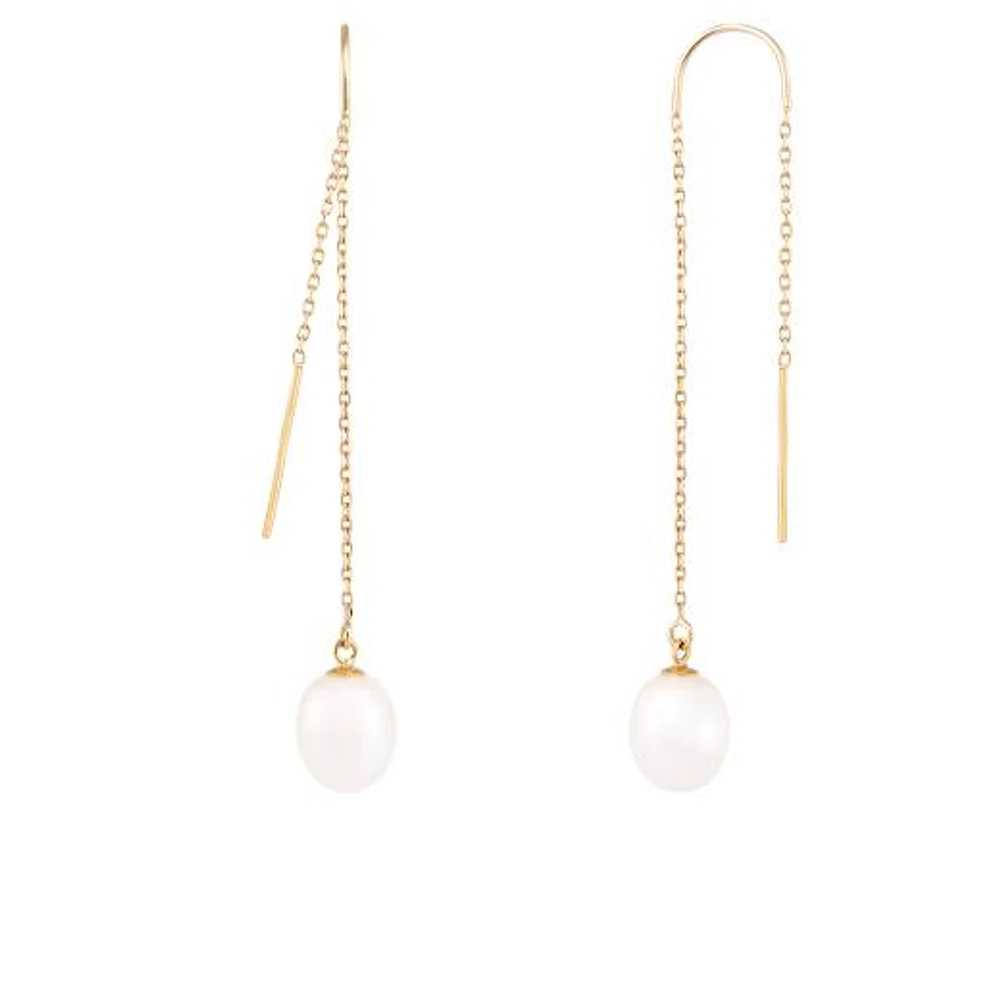 14K Yellow Gold 7.5-8mm White Freshwater Pearl Earrings
