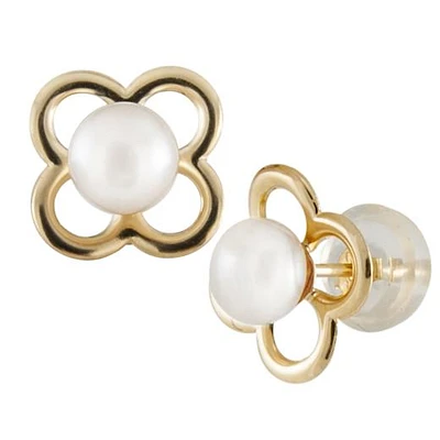 14K Yellow Gold 4-4.5mm White Freshwater Pearl Earrings