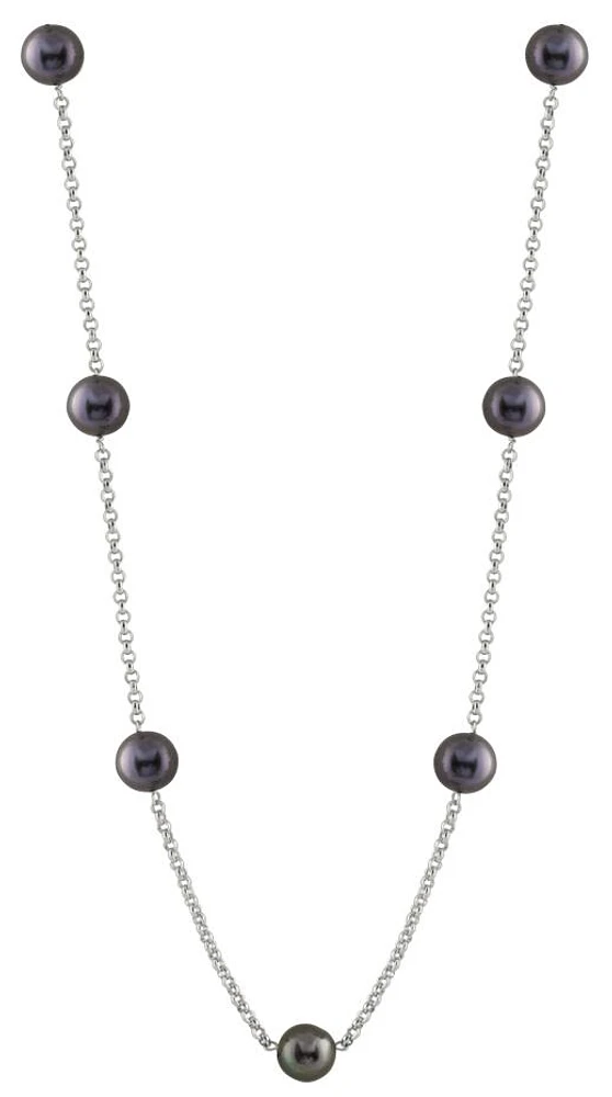 Sterling Silver 8-9mm Black Freshwater Pearl 20" Necklace
