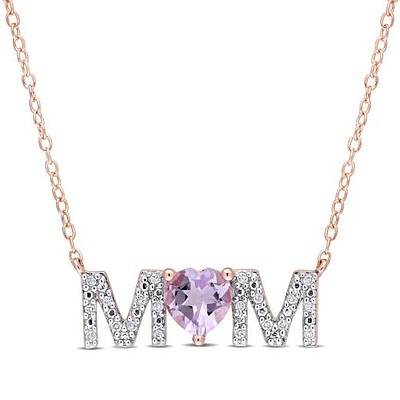 Julianna B Rose Plated Sterling Silver Amethyst & 0.10ctw Diamond Mom Pendant