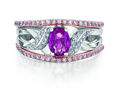 10K White Gold Pink Sapphire & Diamond Ring