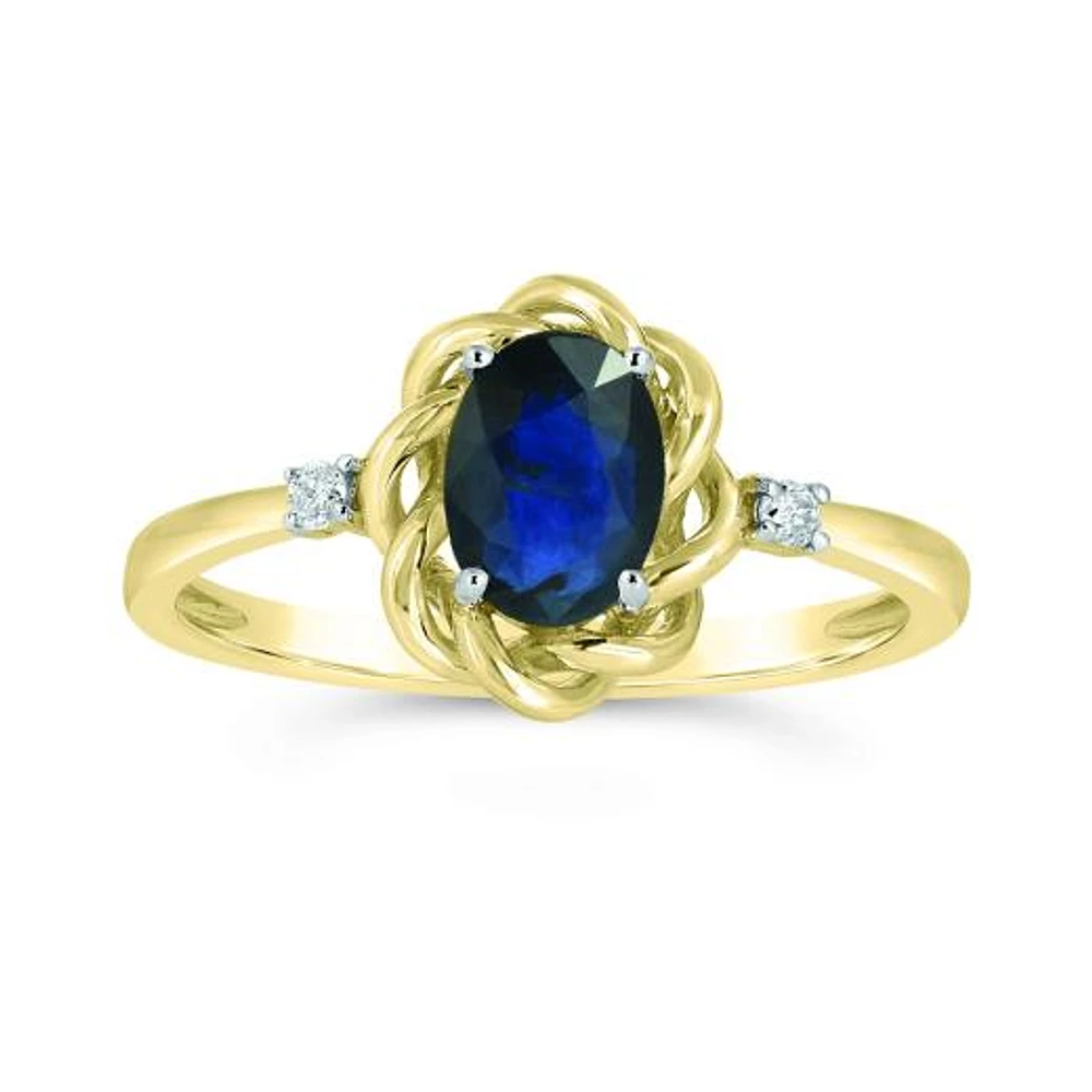 10K Yellow Gold Blue Sapphire & Diamond Ring