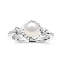 Sterling Silver Pearl & White Topaz Ring