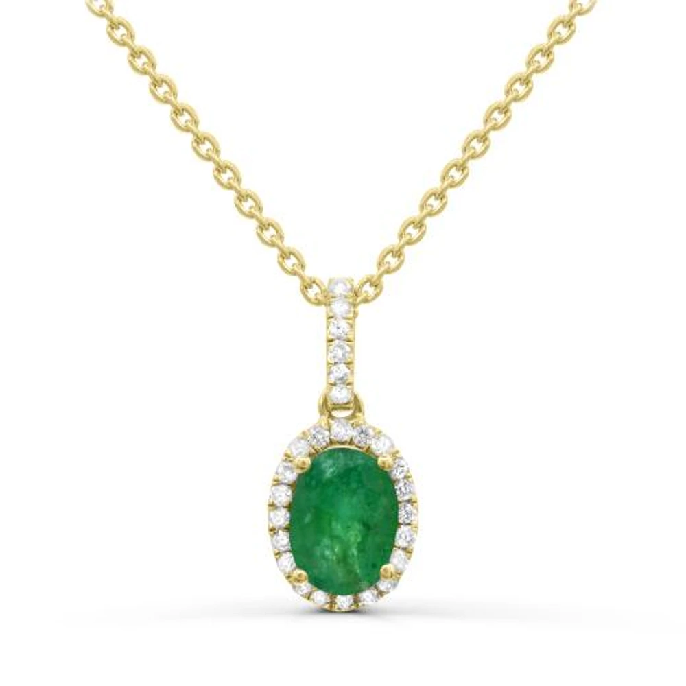 14K Yellow Gold Emerald & Diamond Pendant