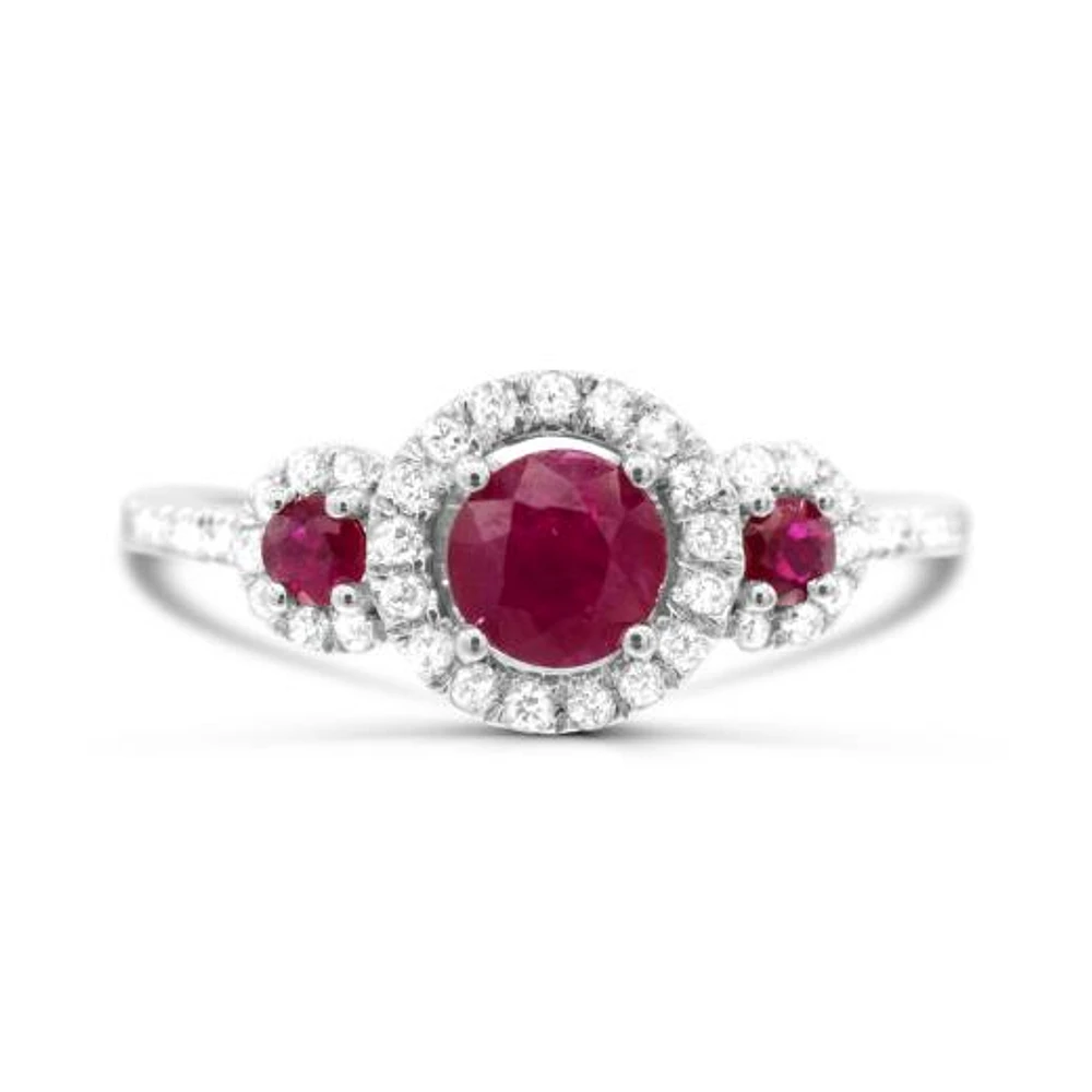 14K White Gold Ruby & Diamond Ring