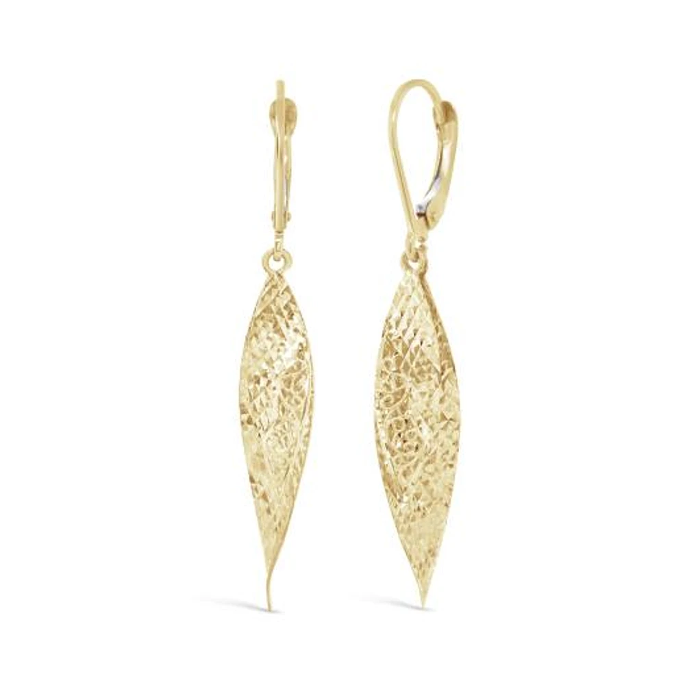 10K Yellow Gold Sparkling Leaf Earrings